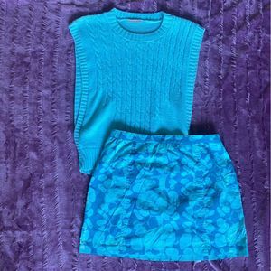 Y2K BCBGMAXAZRIA Retro Ocean Print Mini Skirt